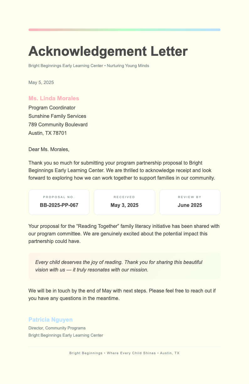 Pastel soft acknowledgement letter